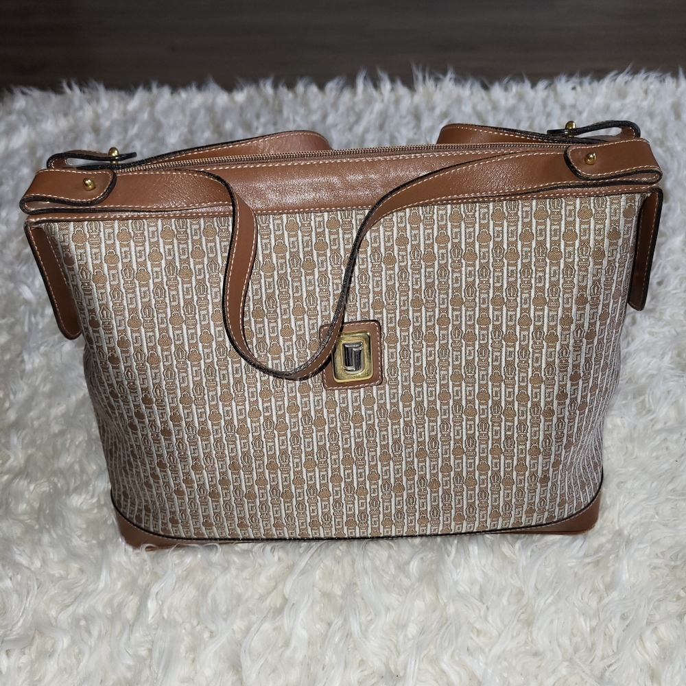 Judith Leiber Brown Leather/ Fabric Hand Bag - Made in Spain